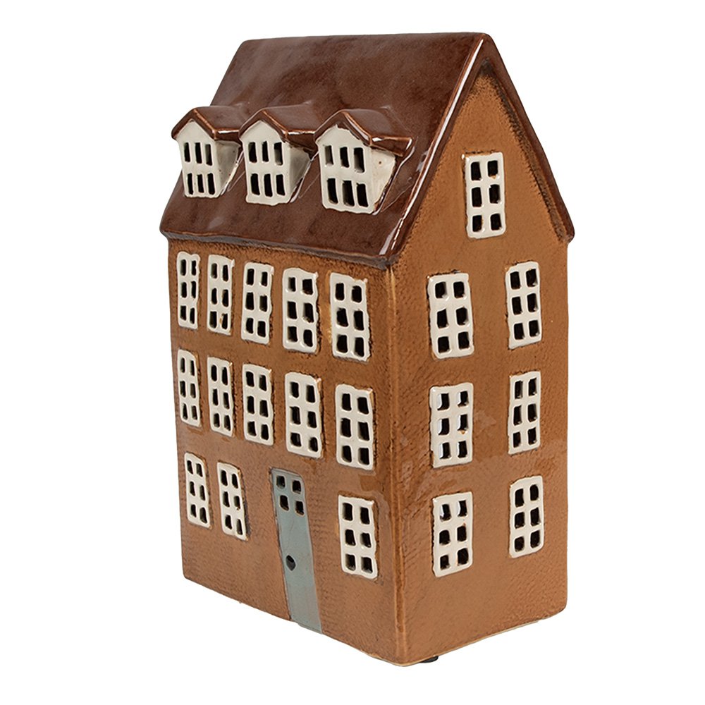 Waxinelichthouder Huis 17x11x24 cm Bruin Keramiek Theelichthouder