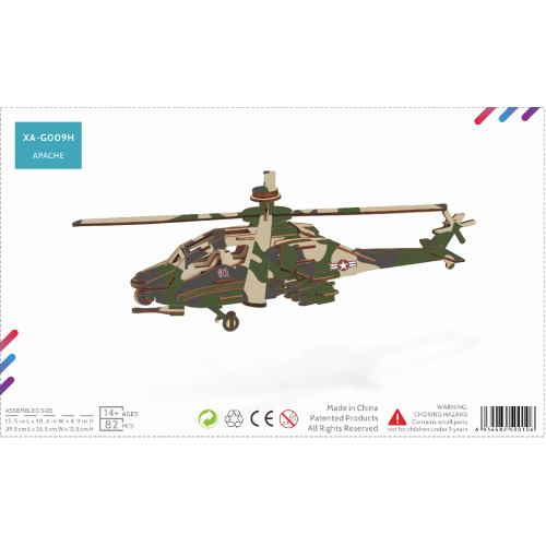 Bouwpakket Apache Helikopter-hout- kleur