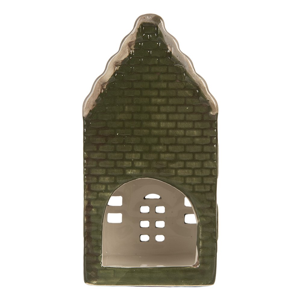 Waxinelichthouder Huis 7x7x14 cm Groen Keramiek