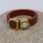 Fancy leren ringen Swarovski & emaille (set van 12 stuks)