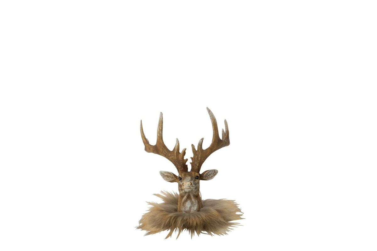 J-Line decoratie Rendier Hoofd - polyresin - donkerbruin/beige - small