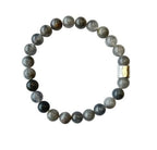 Herenarmband Rookkwarts 8 mm met mat zilverkleur kraal