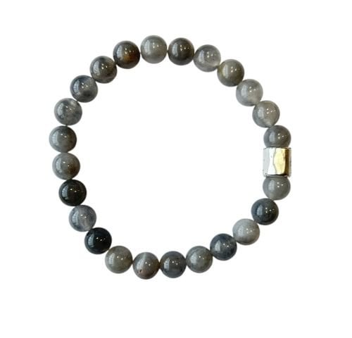 Herenarmband Rookkwarts 8 mm met mat zilverkleur kraal
