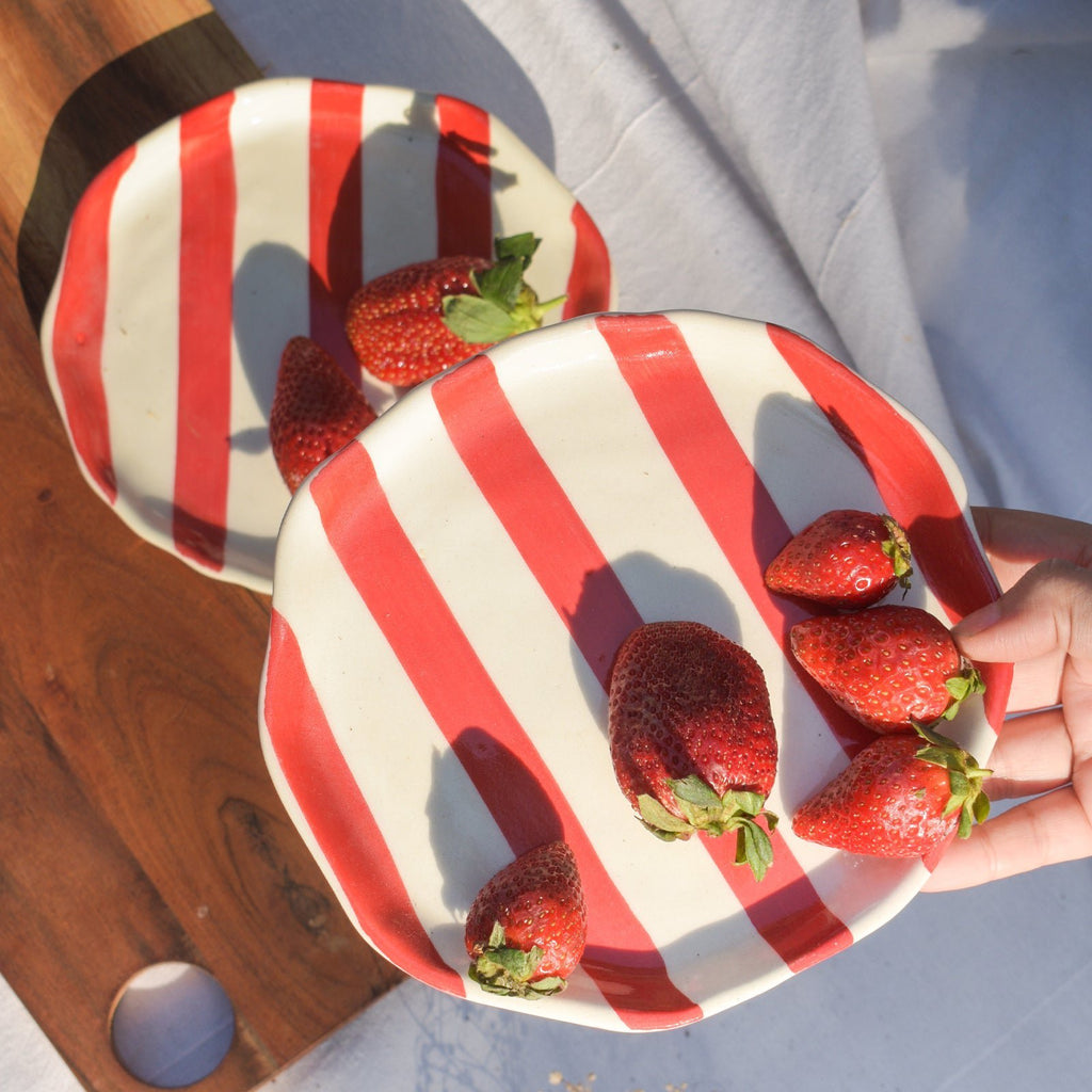 Serveerbord | Keramiek Rode Streep | Set van 2, 5 inch