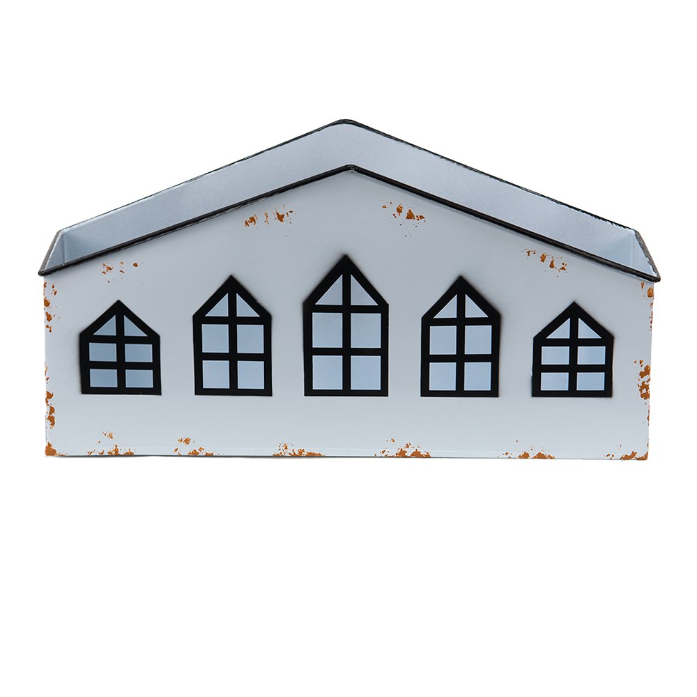 Theelichthouder Huis 36x12x18 cm Wit Metaal Waxinelichthouder