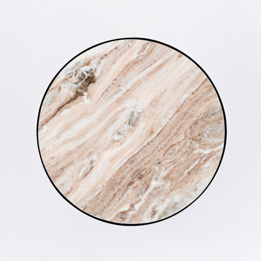 Marmeren Drum Bijzettafel - Zwart Ijzer - Modern Design
