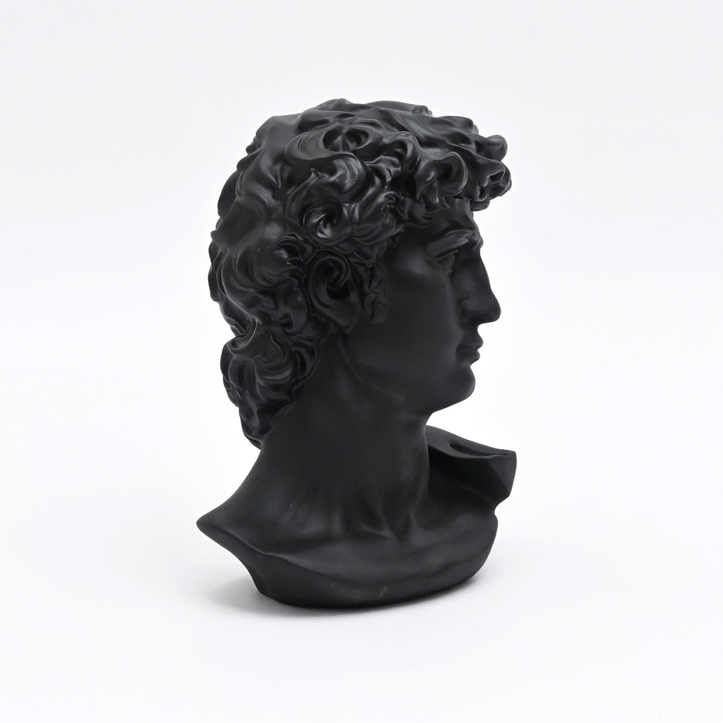 Black David Bust Statue – Klassiek geïnspireerd decoratief beeldhouwwerk voor tafelblad-styling