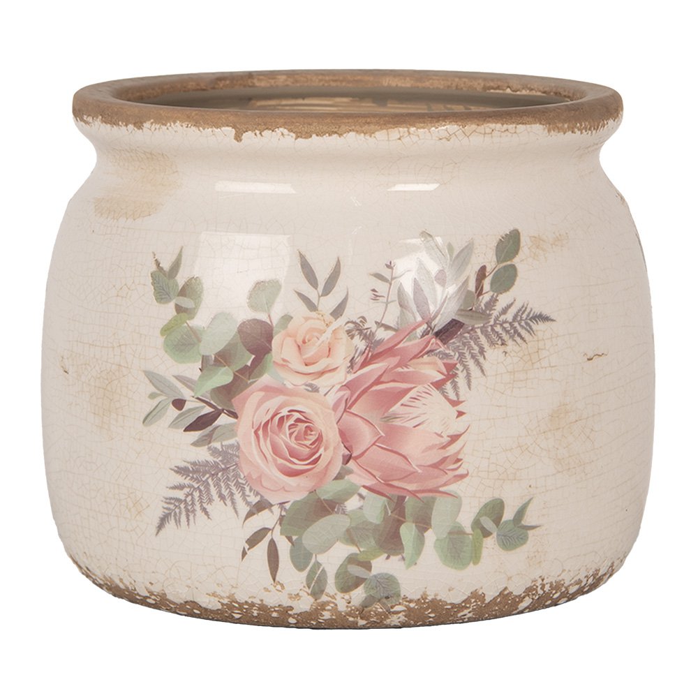 Bloempot Ø 16x13 cm Beige Keramiek Bloemen