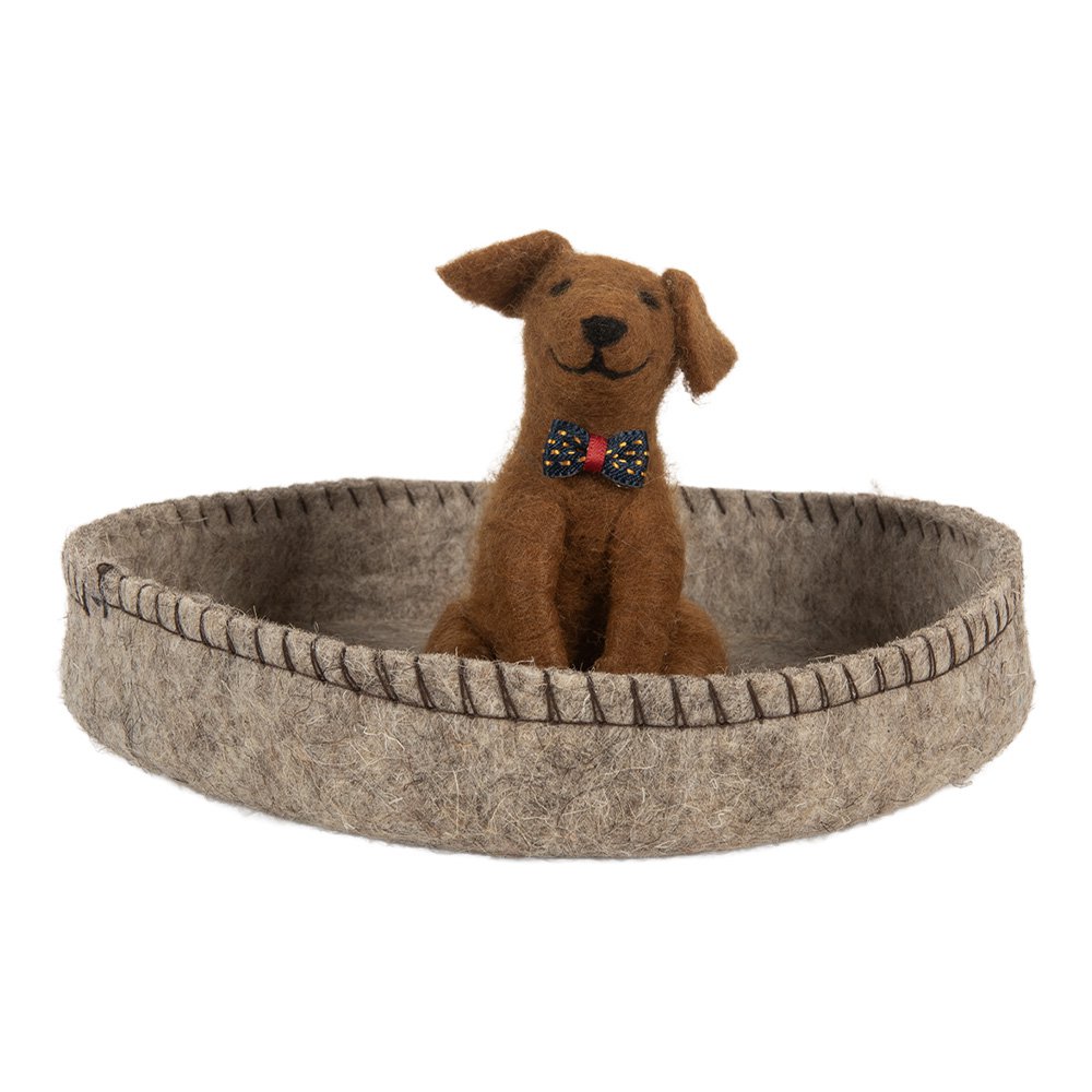 Decoratie schaal Ø 19x10 cm Grijs Vilt Hond
