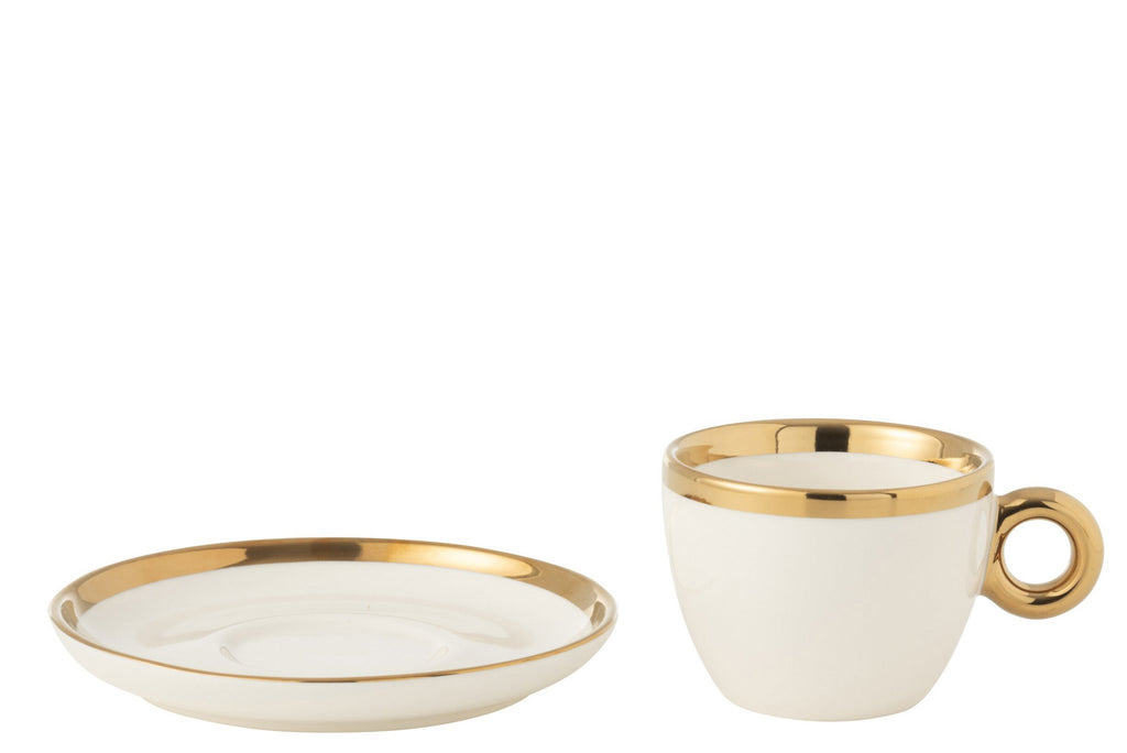 J-Line Doos Van 4 Kopjes+Schotel Keramiek Wit/Goud