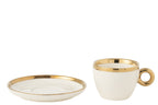 J-Line Doos Van 4 Kopjes+Schotel Keramiek Wit/Goud