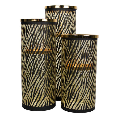 *windlicht cilinder goud zebra breed medium 30cm*