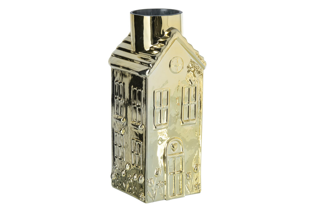 J-Line vaas Huis - glas - goud - large
