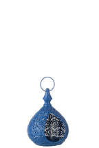 J-Line Theelichthouder Drop Metaal/Glas Blauw Small