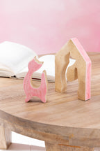 J-Line decoratie Huis Kat - hout - roze/naturel - large