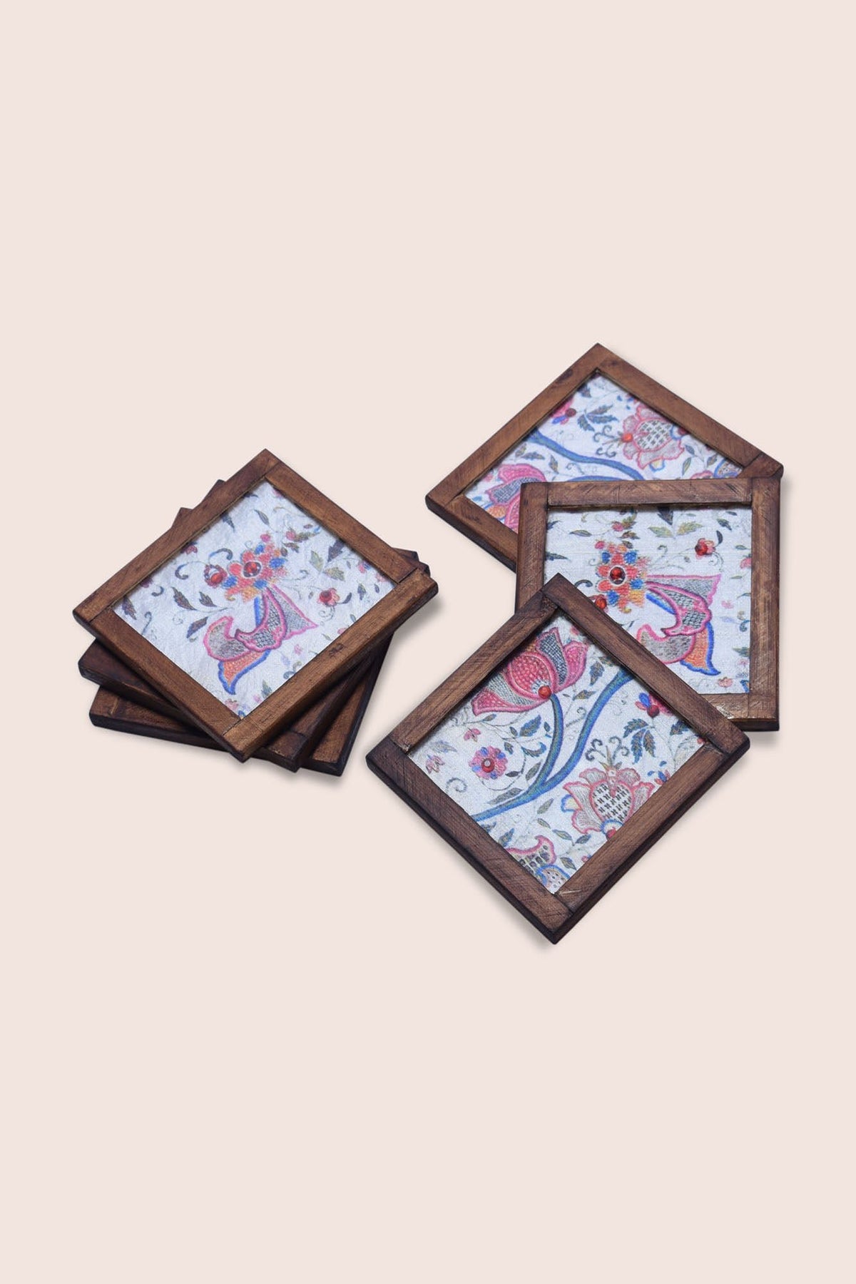 Handgeweven onderzetters - Set van 6, onderzetterhouder, Lotus Vine-patroon