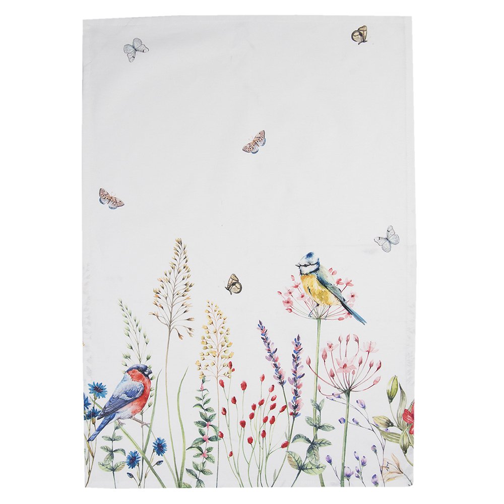 Theedoek 50x70 cm Wit Groen Katoen Bloemen Keukenhanddoek