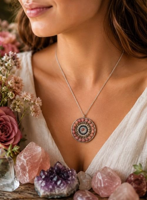 Mandala ketting Rhodochrosiet