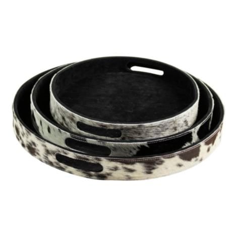 Dienbladen koehuid rond zwart/wit (set of 3)