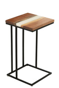 J-Line bijzettafel Vierkant - hout/epoxyhars - naturel/wit