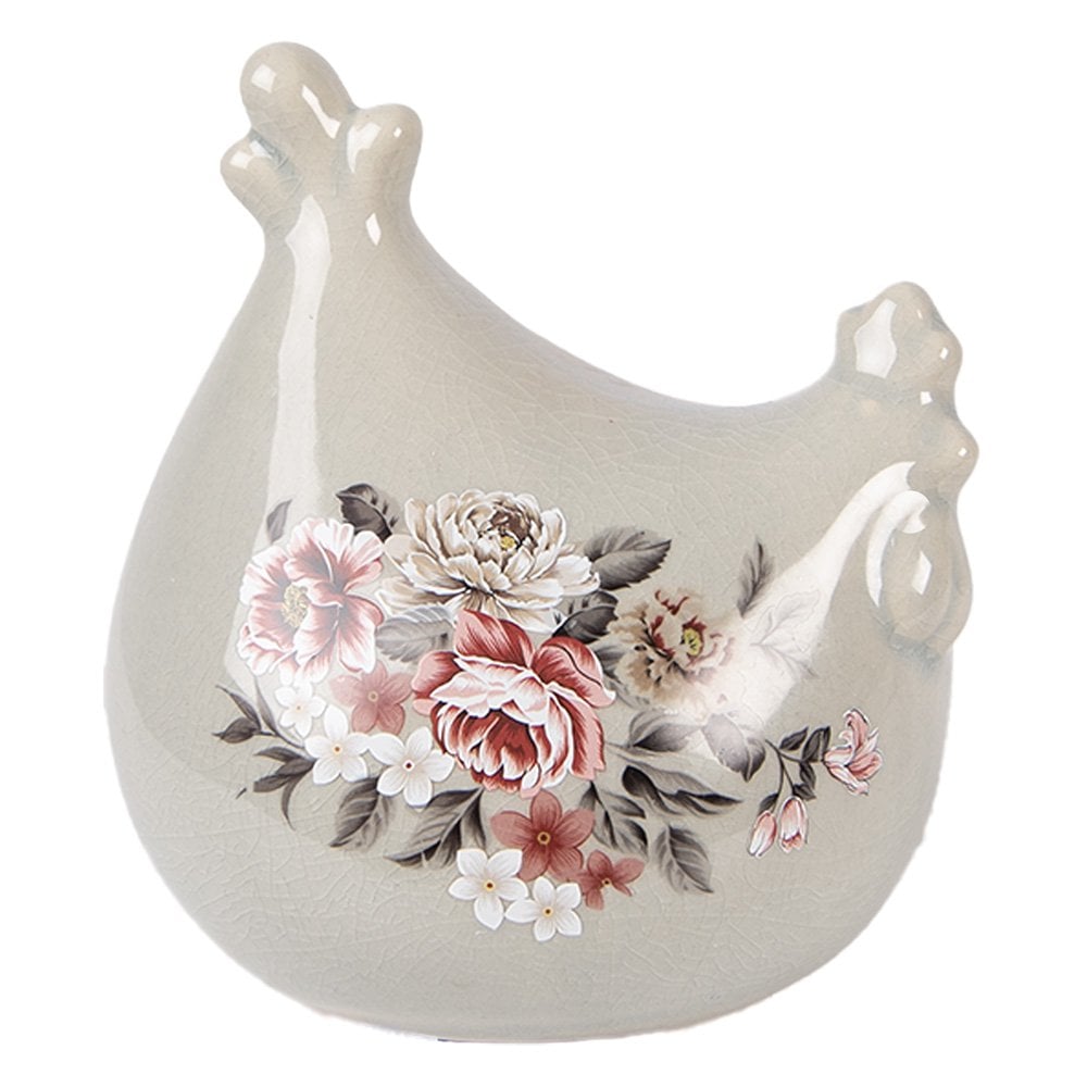 Decoratie Beeld Kip 12x11x13 cm Grijs Keramiek