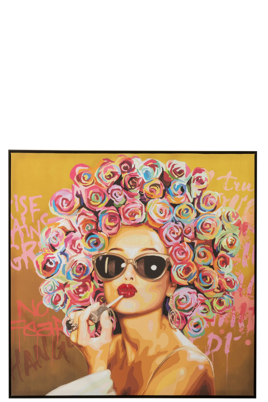 J-Line wanddecoratie Graffiti Vrouw Lipstick - canvas/verf - mix