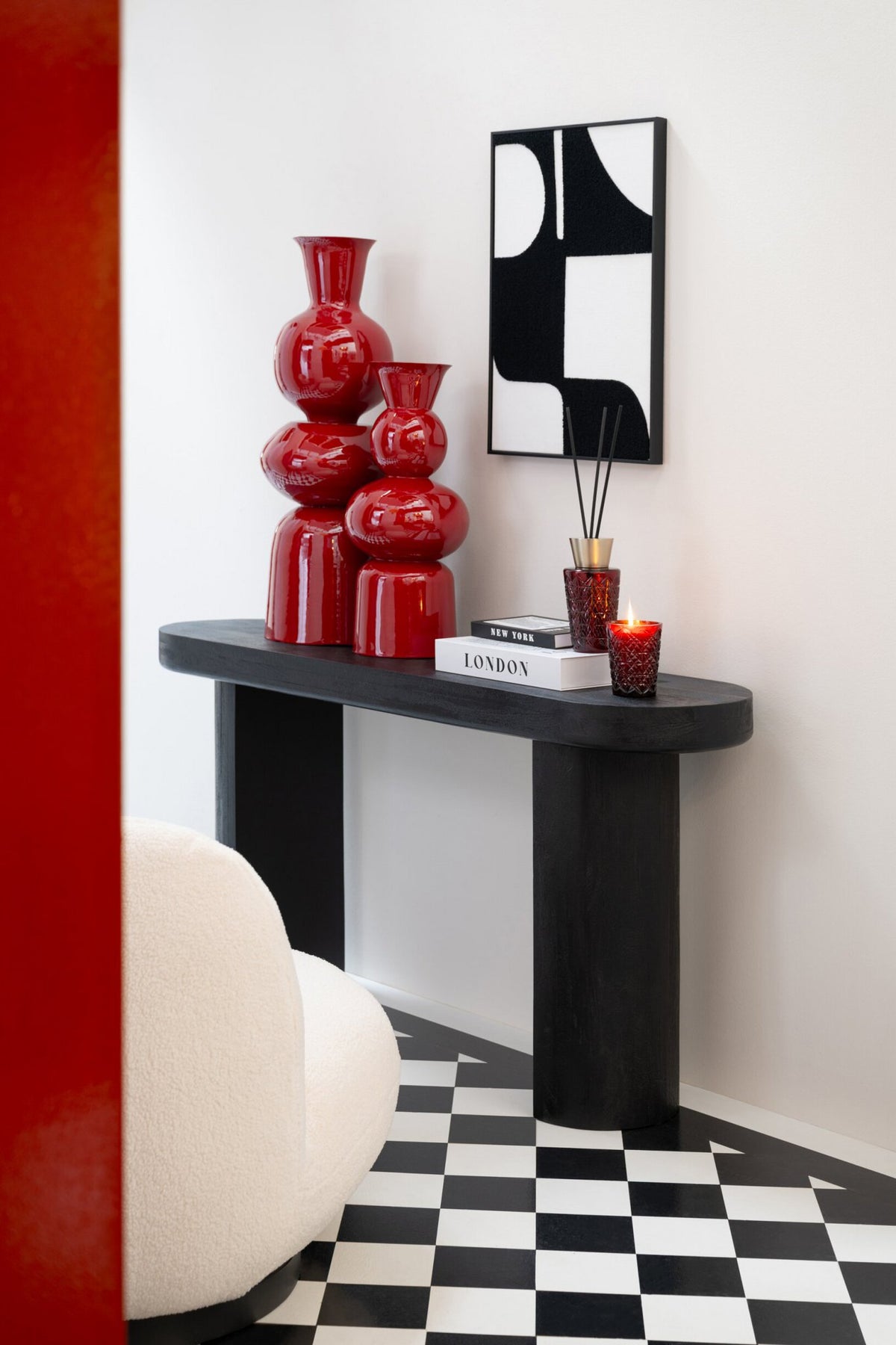 J-Line Consoletafel - mangohout - zwart/naturel