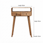 Massief hout, kleine gebogen console, licht eiken afwerking