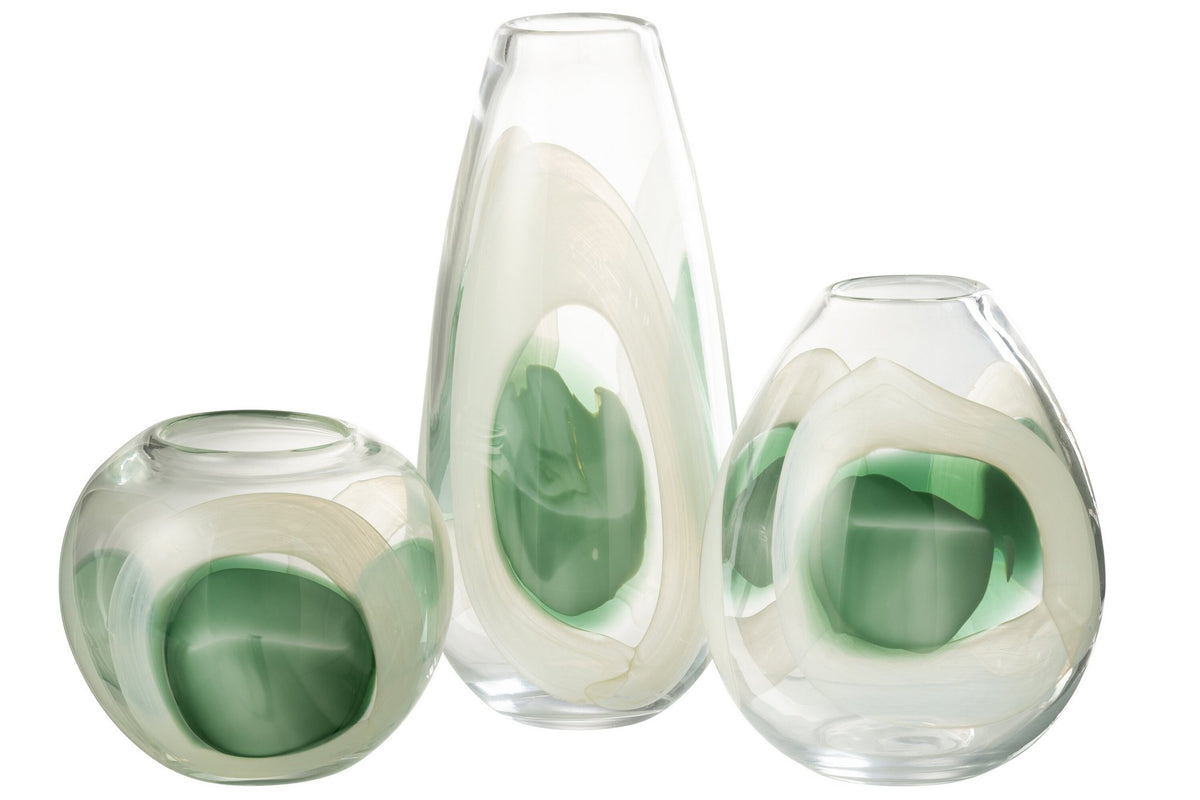 J-Line vaas Livy - glas - groen/wit/transparant - large - 37 cm hoog