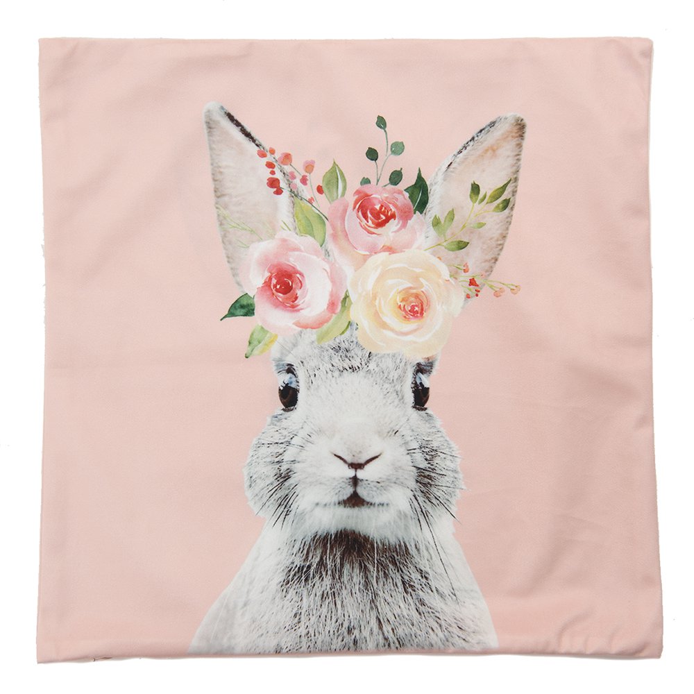 Kussenhoes 45x45 cm Roze Wit Polyester Konijn Sierkussenhoes