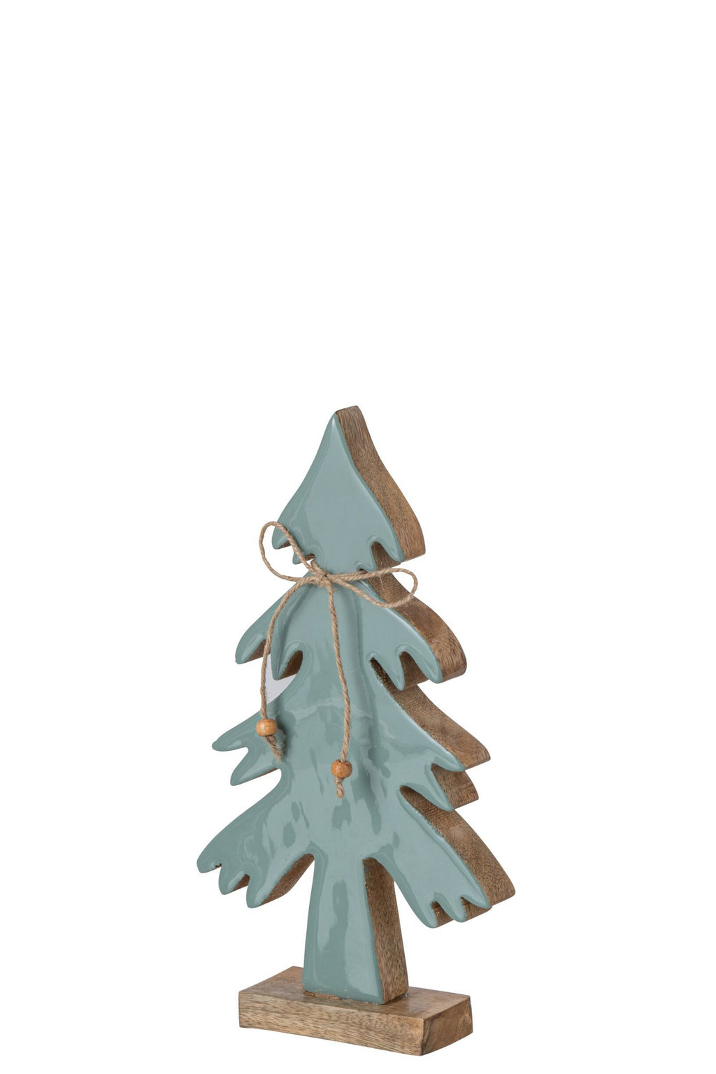 J-Line Dennenboom met strik - mangohout - naturel/turquoise - small