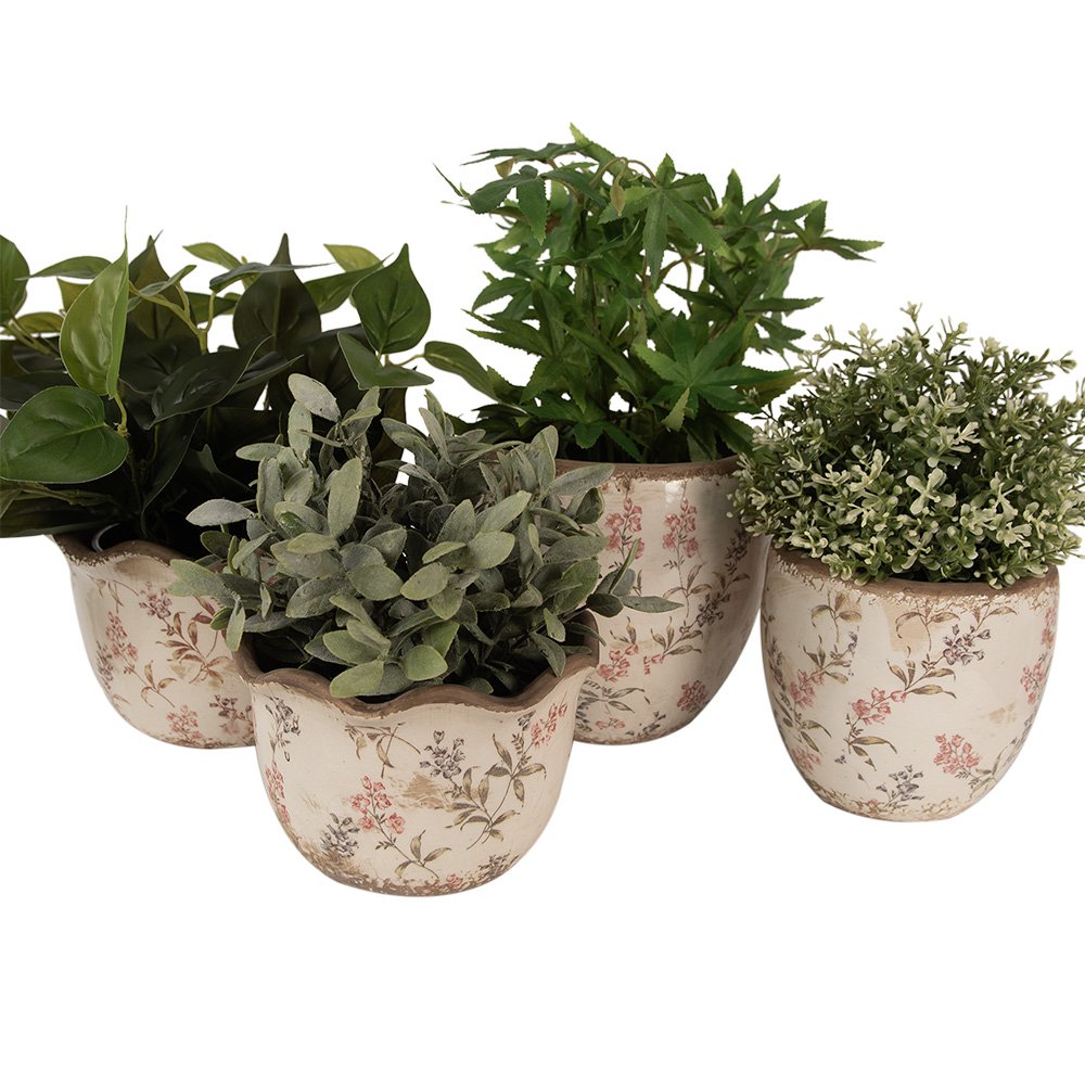 Bloempot Ø 20x13 cm Beige Roze Keramiek Bloemen Bloempot Binnen