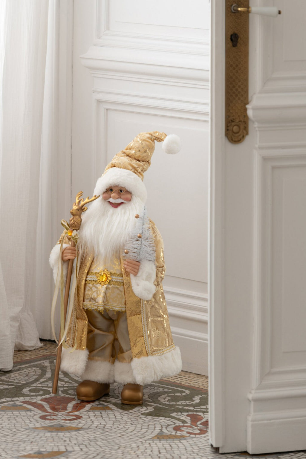 J-Line decoratie kerstman - kunststof - goud - large