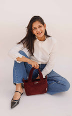 Handgeverfde corduroy draagtas met afneembare riem - Mini