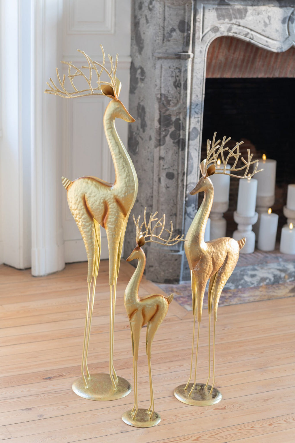 J-Line figuur Rendier Op Voet - metaal - goud - medium