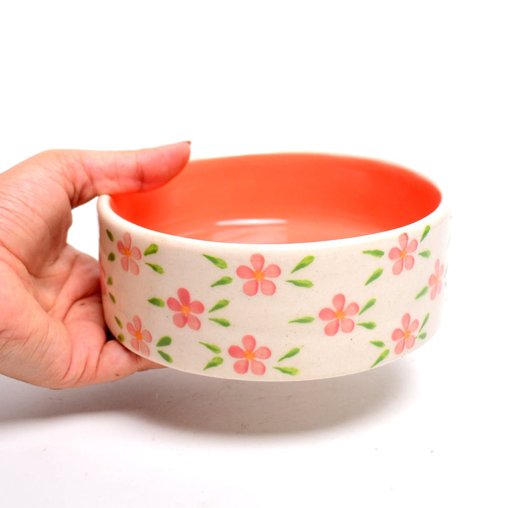 Serveerschaal | Keramiek Handgeschilderde Oranje Bloemen | Klein, oranje