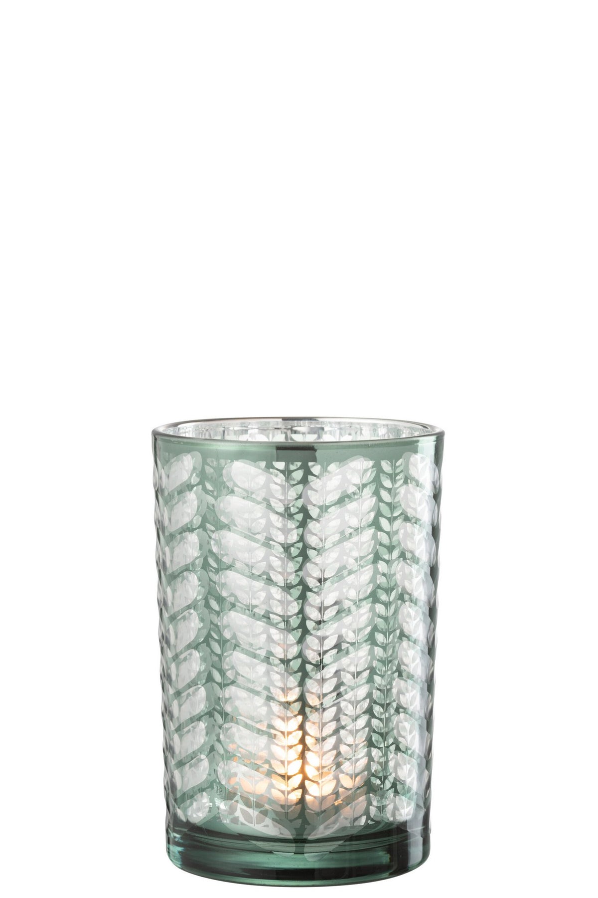 J-Line windlicht Visgraat - glas - groen/zilver - large