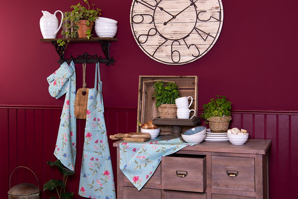 Theedoek Ø 80 cm Blauw Groen Katoen Bloemen Vaatdoek