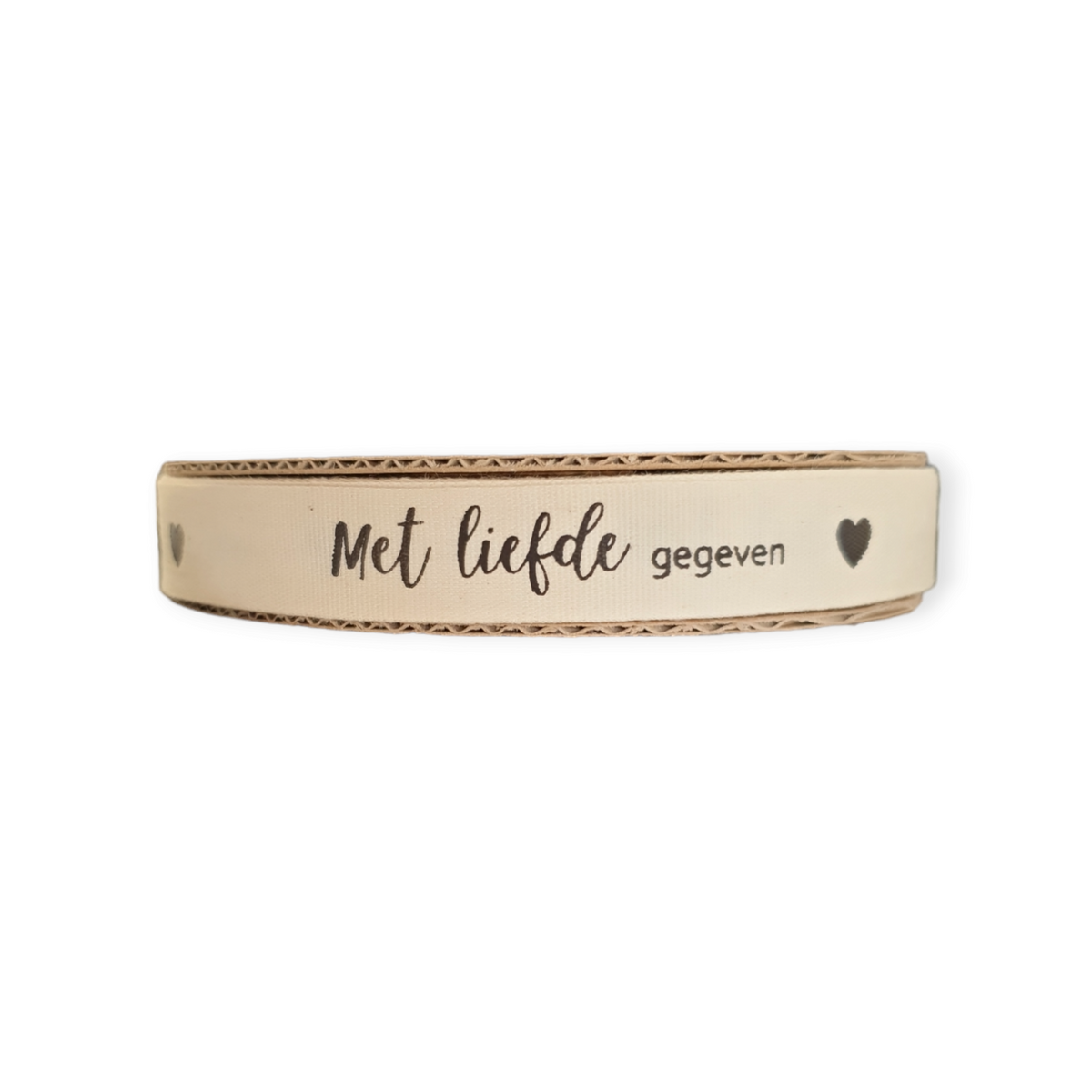 Katoen lint – Met liefde gegeven – 15 mm x 25 meter