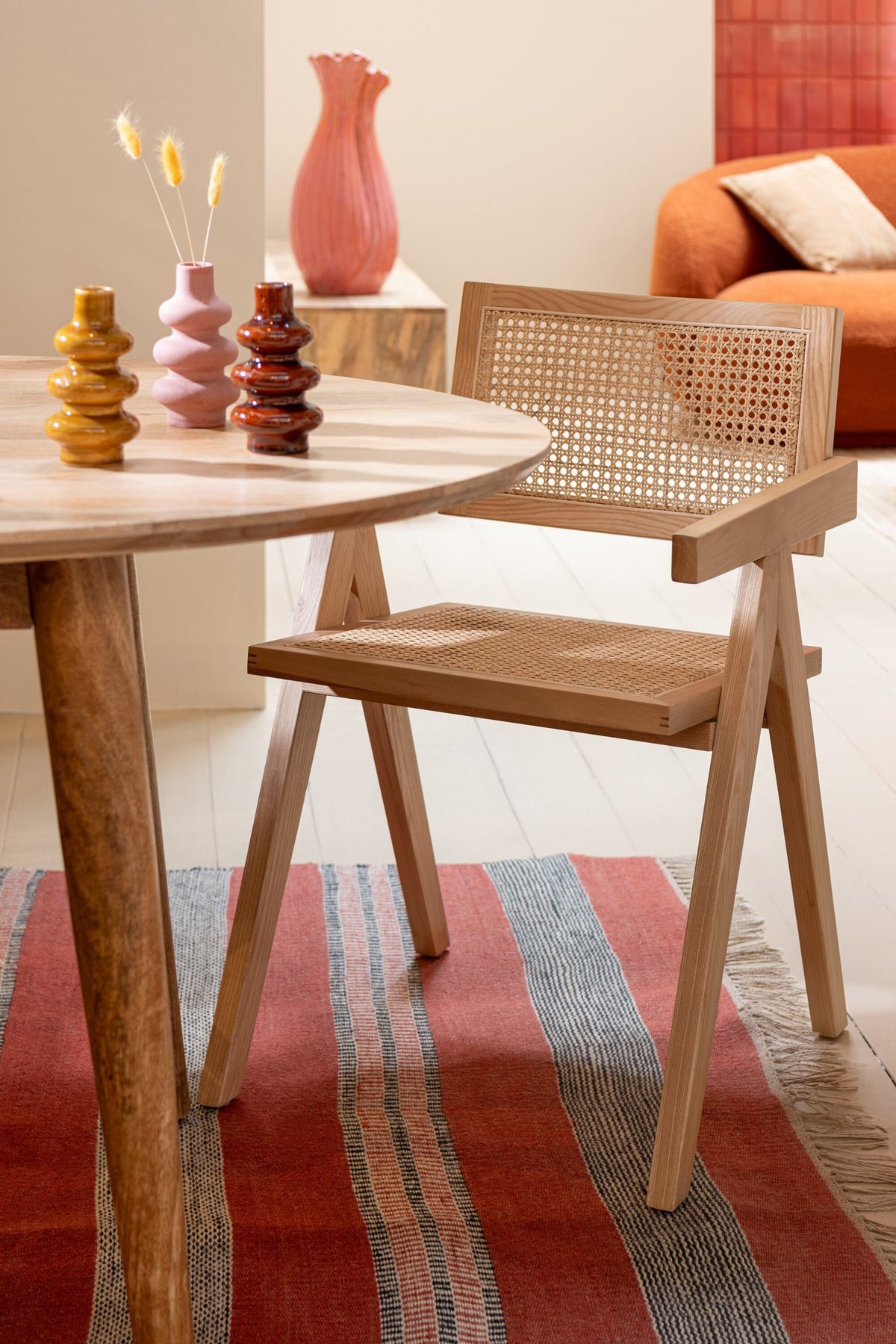 J-Line Stoel Rooster Essenhout/Rattan Naturel