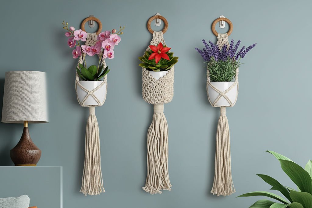 Katoenen decoratieve plantenpothouder - Pakket van 3