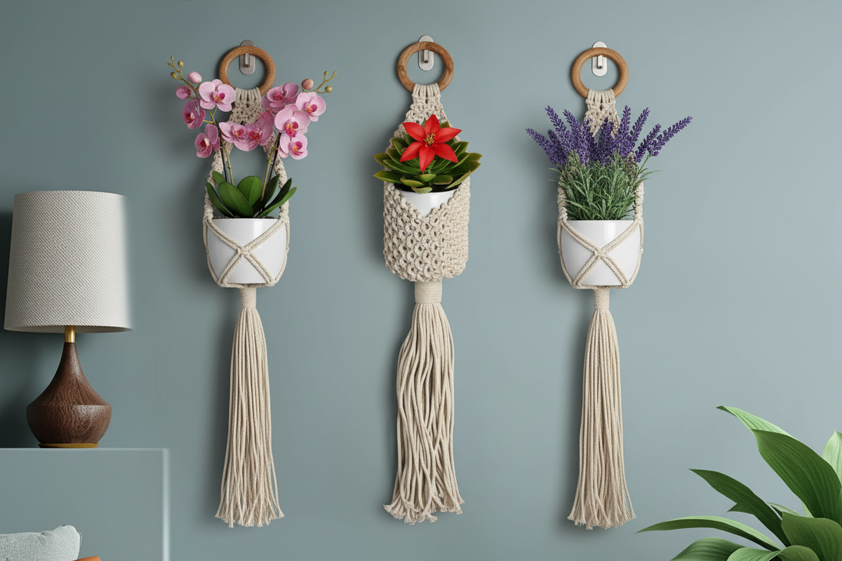 Katoenen decoratieve plantenpothouder - Pakket van 3