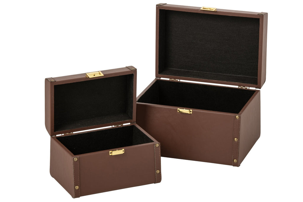 J-Line Dozen met leerlook - MDF - bruin - set van 2