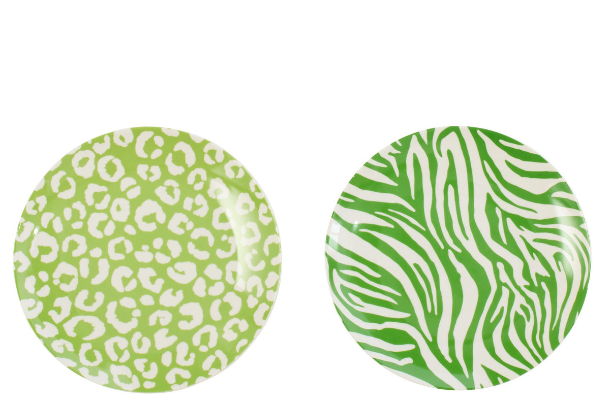 J-Line bord Dessert Gestreept - porselein - groen/wit - S - set van 2