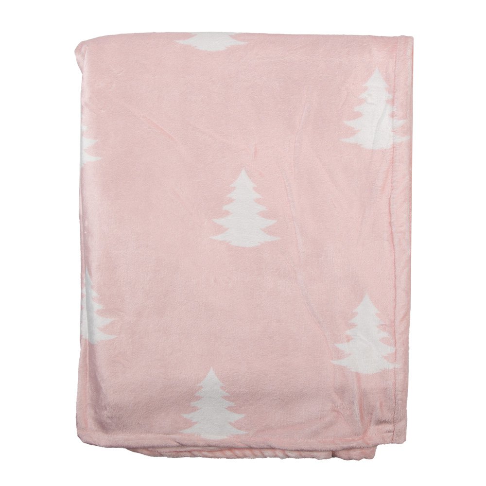 Plaid 130x170 cm Roze Wit Polyester Kerstbomen Deken