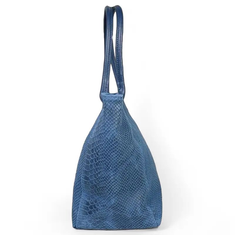 Lola – Italiaanse leren tas met pythonreliëf – denimblauw