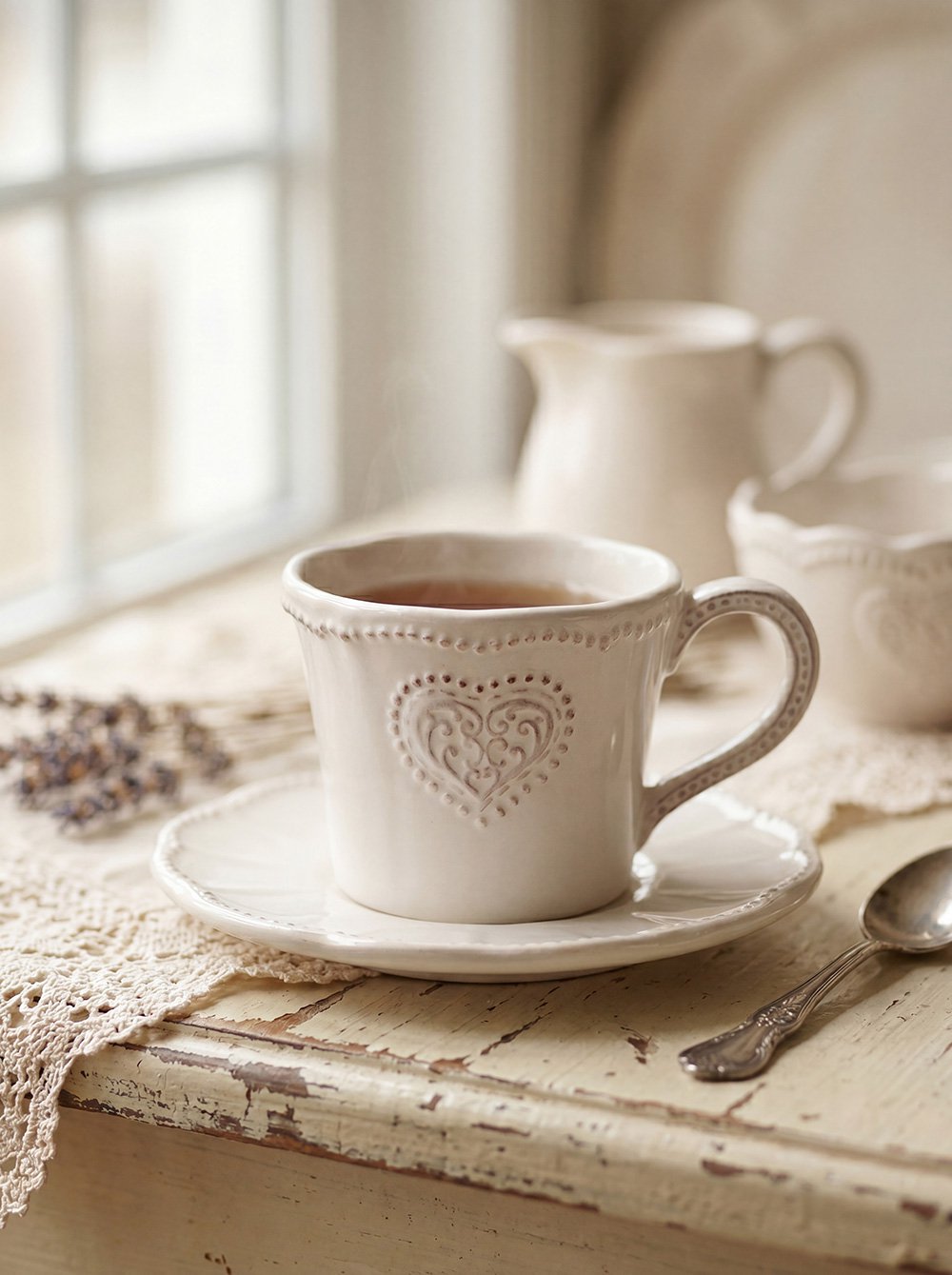 Kop en Schotel 160 ml Beige Keramiek Hart Servies