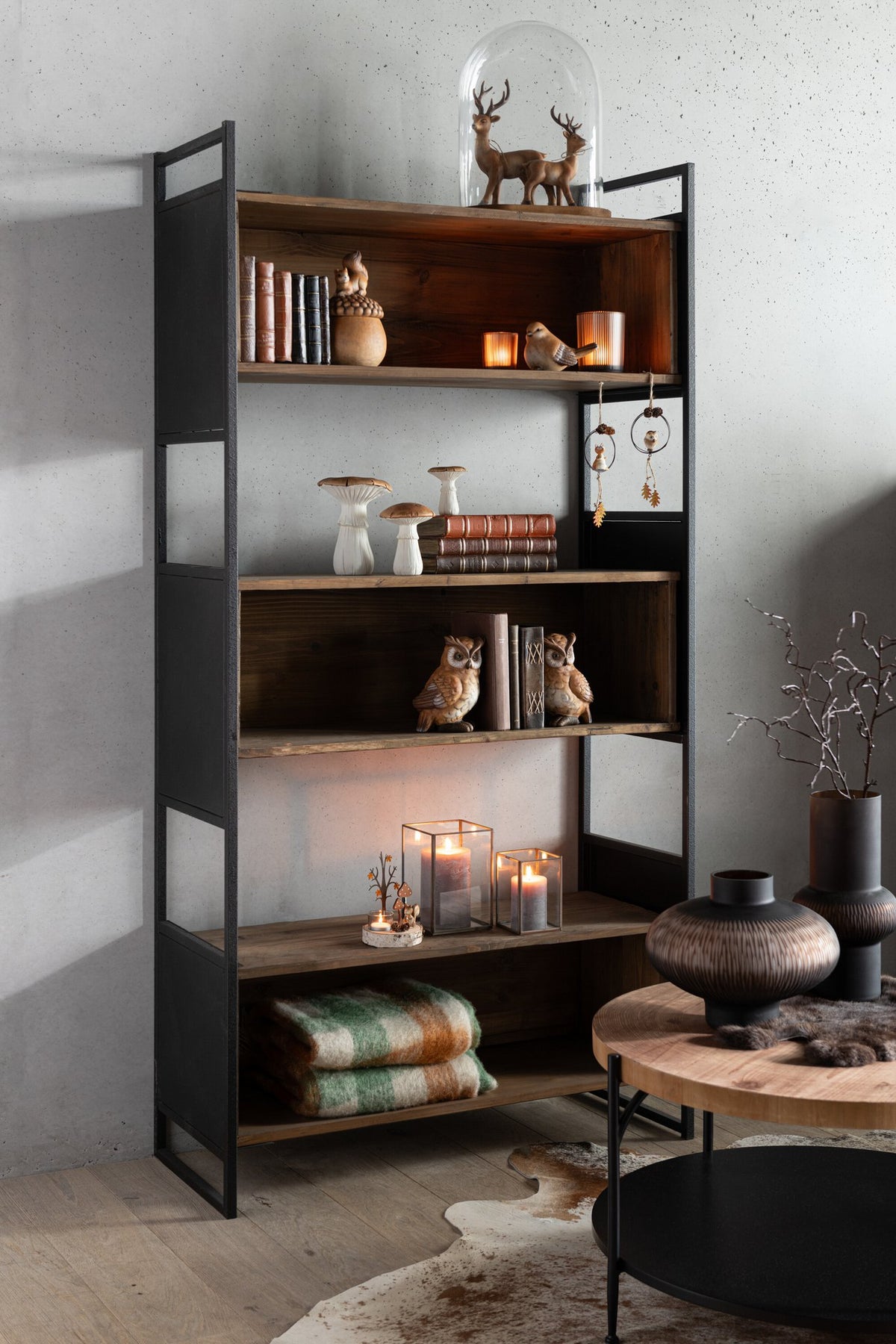 J-Line Rek Gerecycleerd Hout/Metaal Zwart/Naturel Small