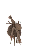 J-Line figuur Rendier Hoed + Sjaal - polyresin - bruin - L