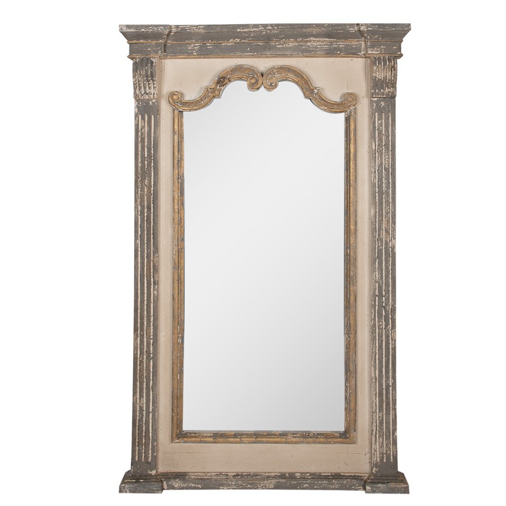 Spiegel 90x153 cm Grijs Beige Hout Wandspiegel